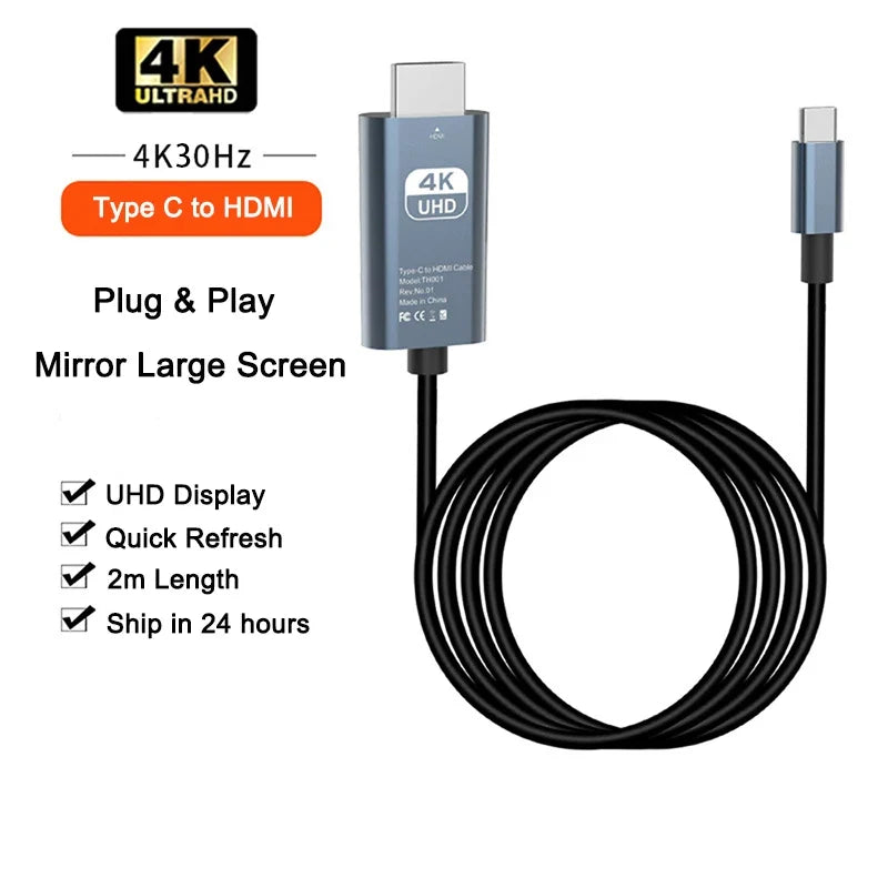 HDMI Cable 4K 60Hz HDTV Video Conversion Cable USB TYPE C To HDMI for Android to TV or other HDMI input