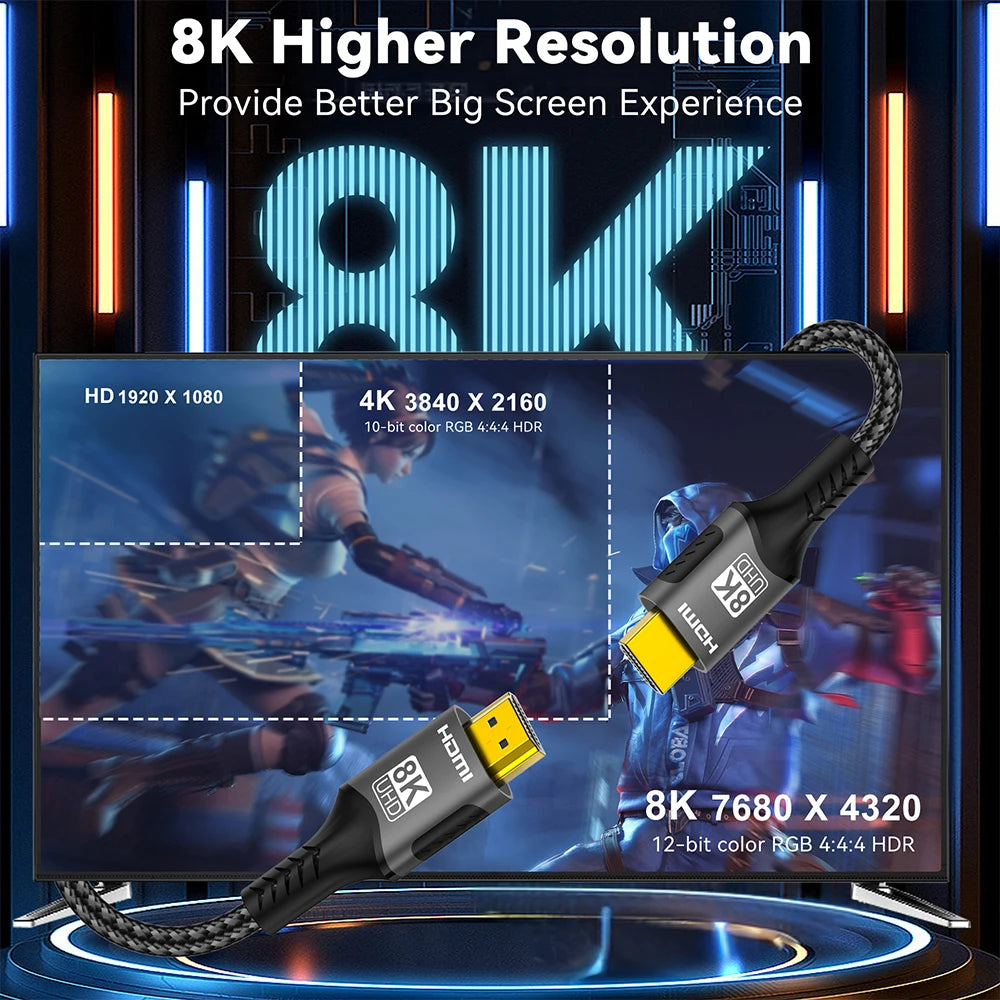 HDMI Cable version 2.1 supports 8K @60Hz 4K @120Hz, 48Gbps Adapter For HDTV RTX 3080 eARC HDR Video Cable  for PC Laptop CATV box and PS4/PS5