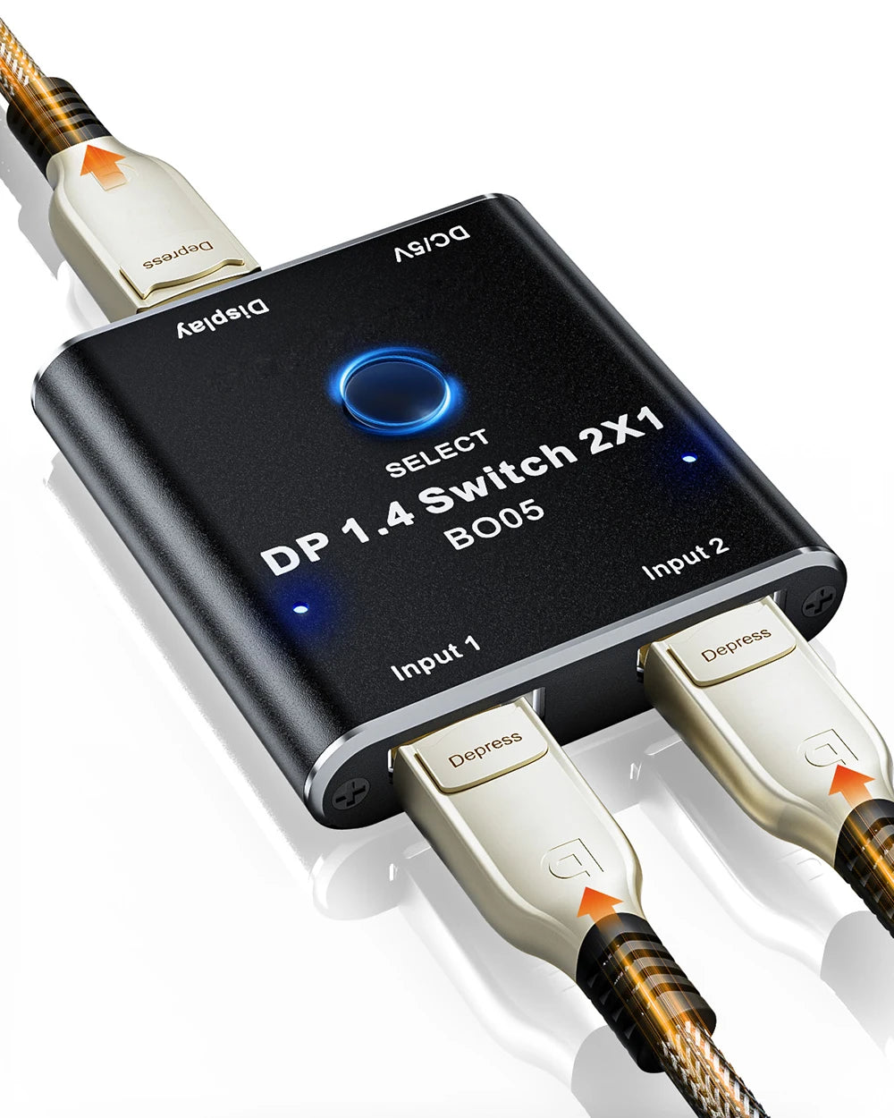 DisplayPort Switch 2 in 1 out DisplayPort 1.4 Video Selector Switcher 2X1 8K 60Hz 5K 120Hz 4K 144Hz for PC Laptop Monitor