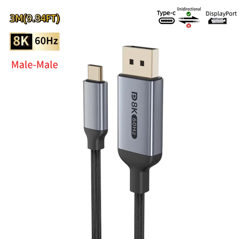16K Type-C to DP 2.1 USB C to DisplayPort Cable 16K@30Hz 8K@60Hz For Thunderbolt 4/3 54Gpbs MacBook Huawei Air Projector PC TV