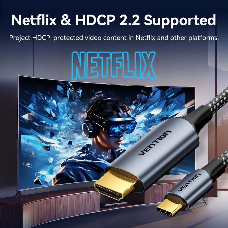 Vention Type C to HDMI-compatible Cable 8K/60Hz 4K/120Hz for MacBook Pro iMac iPad Pro for Samsung Xiaomi USB C to HDMI 2.1