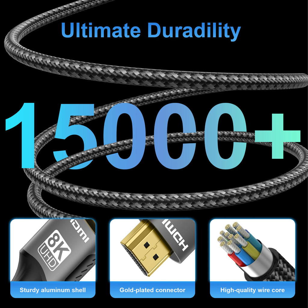 Ultra High Speed HDMI Cable with gold plated Connectors. Supports 8K@60Hz 4K@120Hz HDMI version 2.1.  48Gbps Certified - HDR10 3D eARC VRR for PS5/PC/HDTV/Projector.