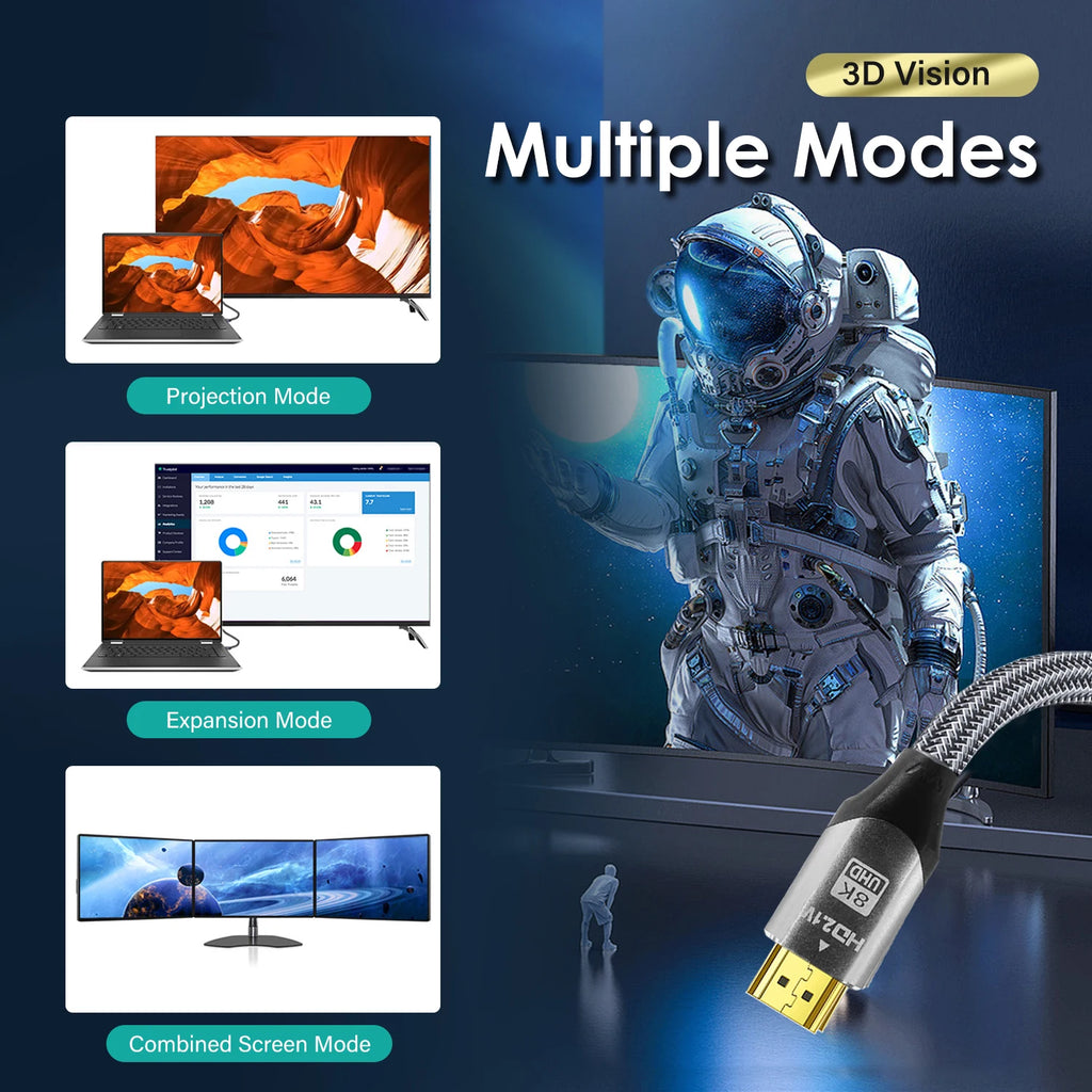 UHD 8K HDMI Cable. 48Gbps High Speed HDMI Cable, version 2.1, Supports 4K @120Hz, 8K @60Hz.  For use with HDTV ,Laptop,  Projector Available in lenghths :5meter 8meter 10meter 12meter