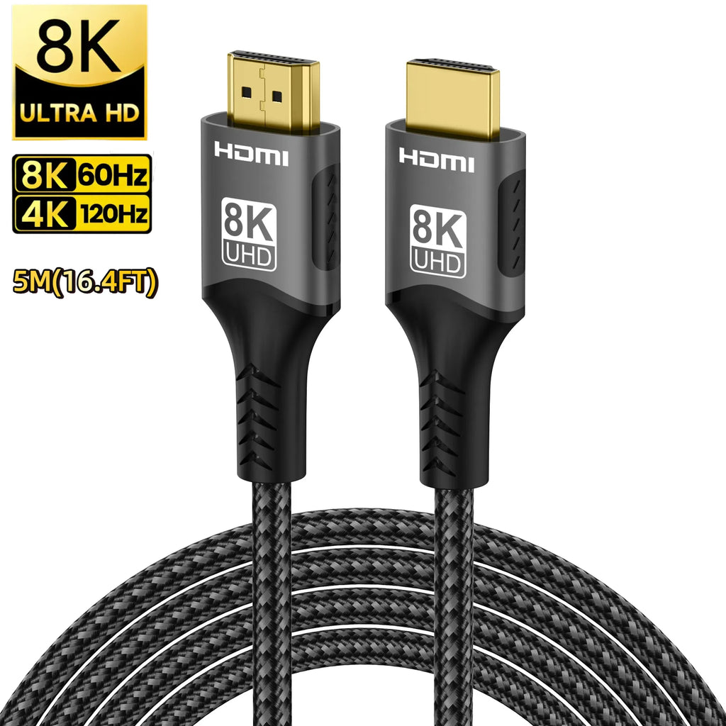 Ultra High Speed HDMI Cable with gold plated Connectors. Supports 8K@60Hz 4K@120Hz HDMI version 2.1.  48Gbps Certified - HDR10 3D eARC VRR for PS5/PC/HDTV/Projector.