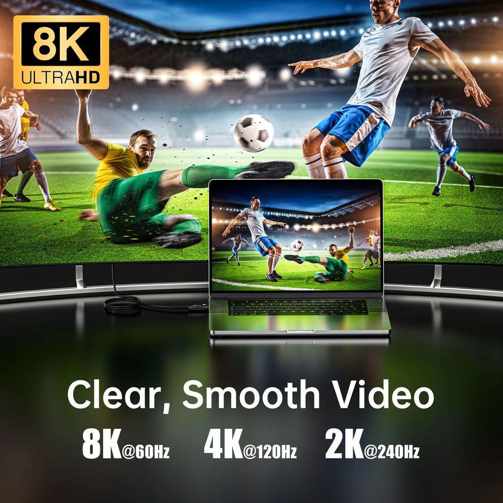 8K 60Hz Ultra High Speed Fiber Optic HDMI Cable, version 2.1. Supports 48Gbps, and 4K 120Hz HDR eARC 3D TV. Available in 2Meter, 5Meter, 10Meter, 15Meter, 20Meter, 30Meter, and 50Meter For HDMI over long distance.