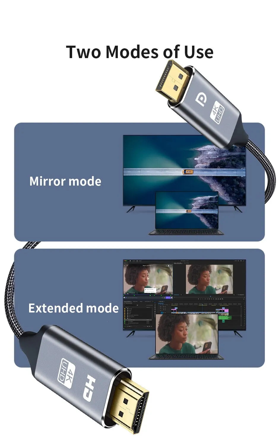 DisplayPort to HDMI Compatible Cable 4K 30Hz DP to HD Adapter Display Port Video Audio for PC HDTV Projector 3ft 6ft 10ft