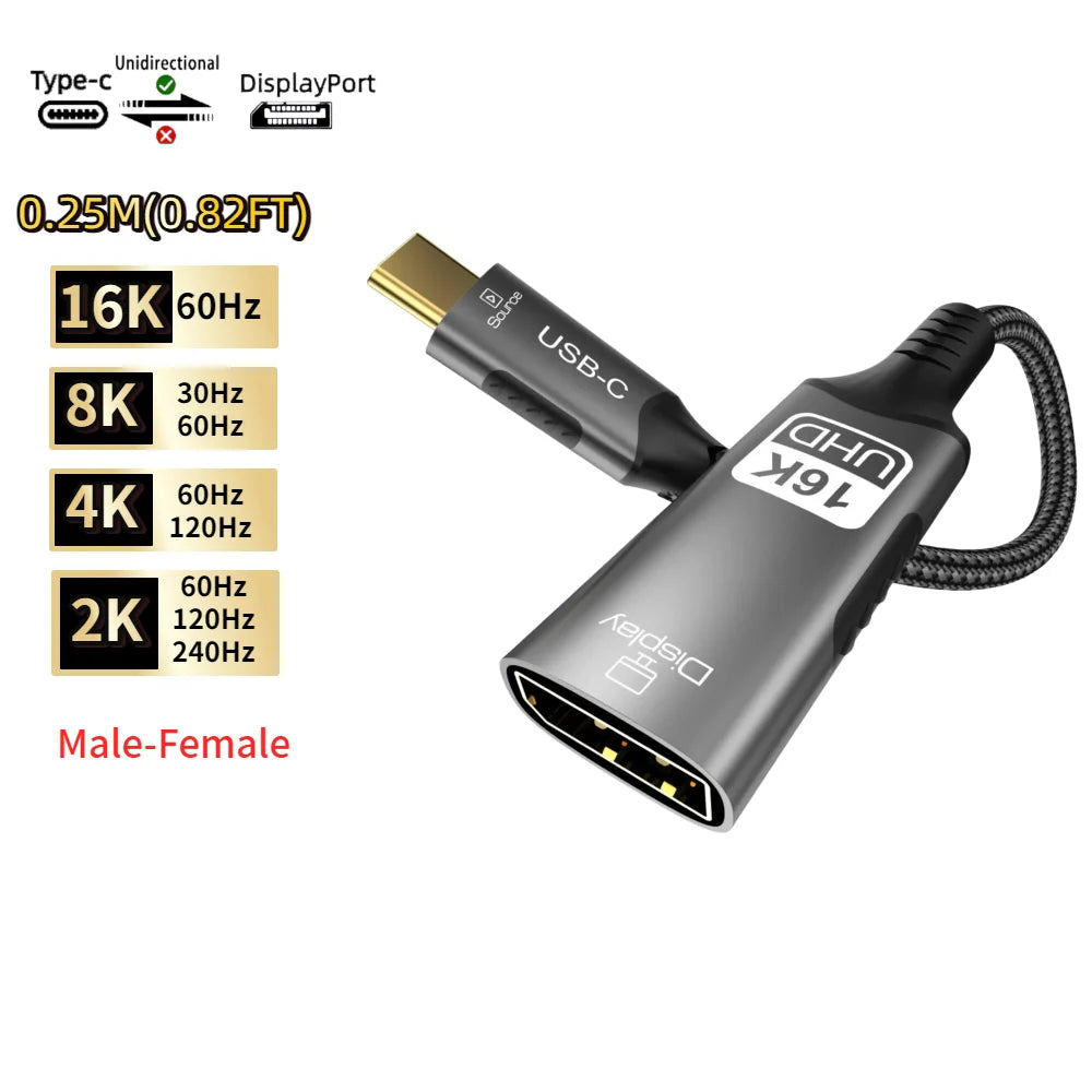 16K Type-C to DP 2.1 USB C to DisplayPort Cable 16K@30Hz 8K@60Hz For Thunderbolt 4/3 54Gpbs MacBook Huawei Air Projector PC TV