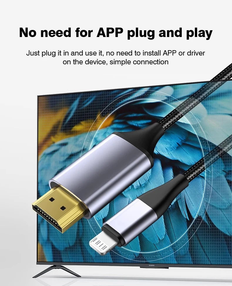 Lightning to HDMI adapter 4K HD For iPhone 14 13 12 Connection HDTV Monitor Projector Display Synchronous Audio 2M Cable