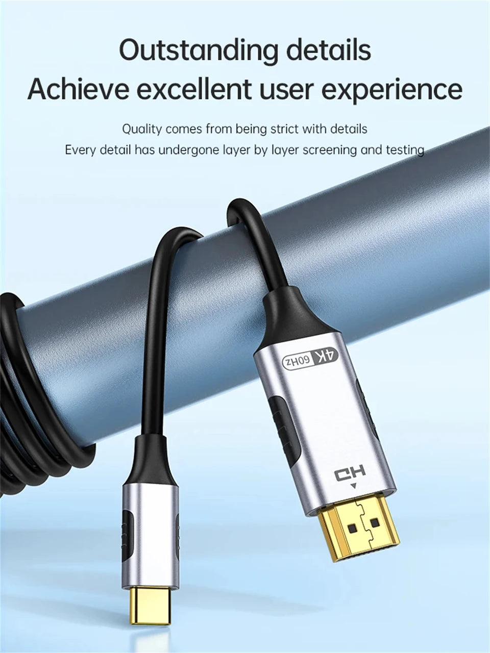 USB C to HDMI-compatible Cable 4K 60Hz 30Hz USB Type C to HDTV 2.1 Thunderbolt 3/4 Cable Adapter for iPhone 16/15 MacBook Huawei