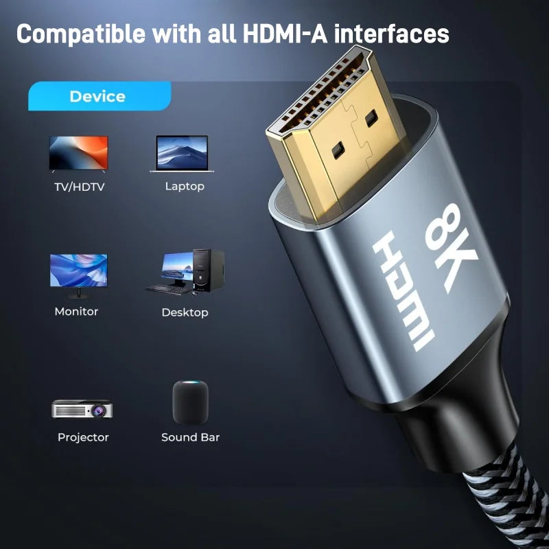 UNTES 8k HDMI 2.1 Cable 8K 60Hz 4K 120Hz HDMI Cable,48Gbps Ultra High-Speed, Compatible with PlayStation 5, Xbox, Samsung TVs ,and More