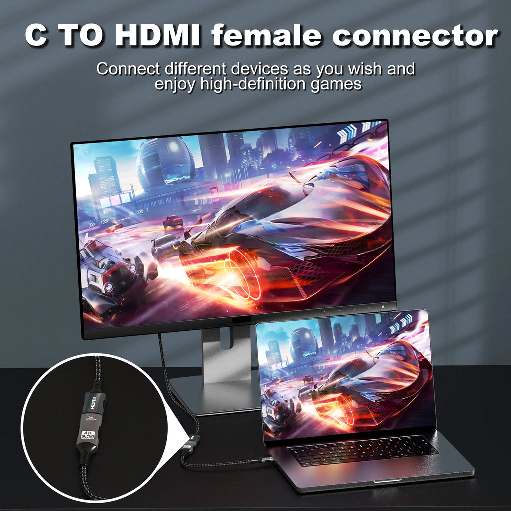 Type C to HDMI Extension Cable 8K@60Hz 4K@120Hz C to HDMI Adapter 32.4Gbps For Laptop MacBook PC Phone to TV Monitor