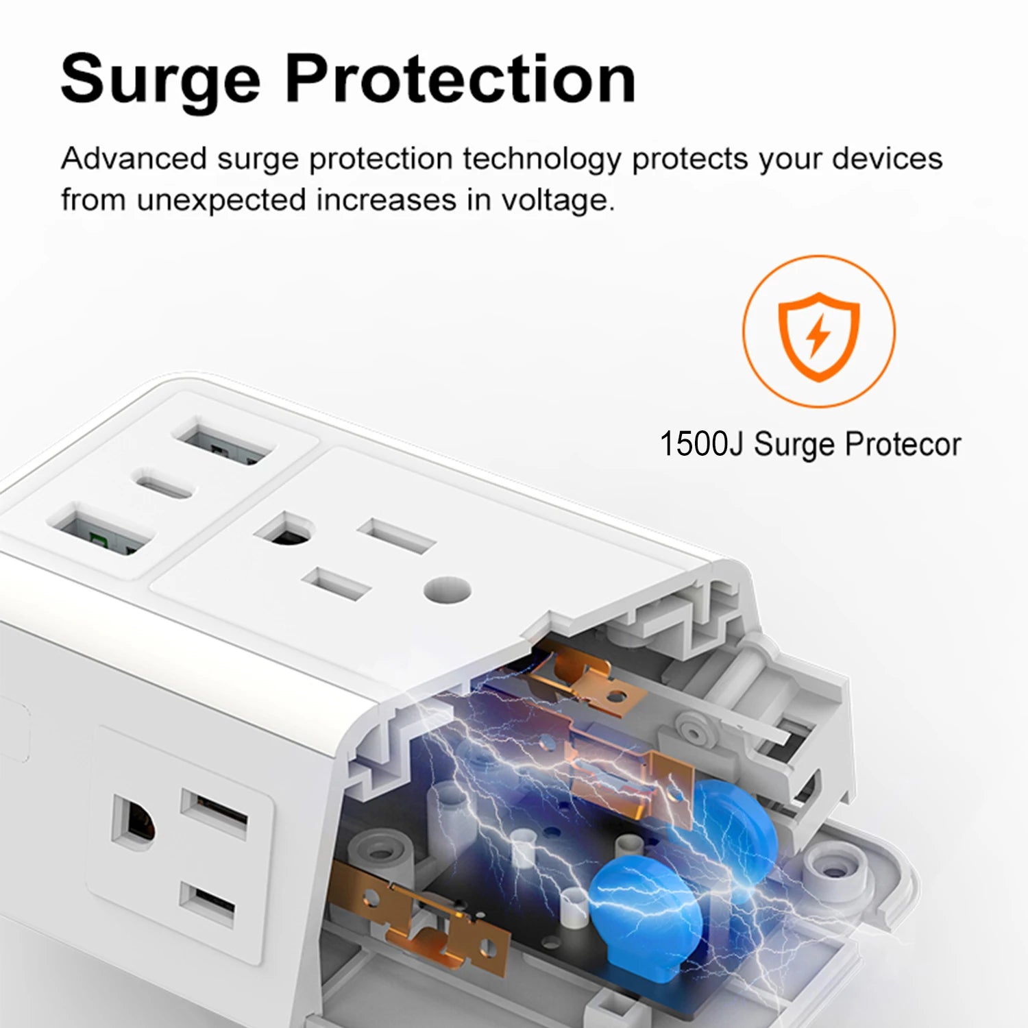 USB Wall Charger/Surge Protector 6 Outlet Extender with 3 USB Charging Ports (1 USB C Outlet)and Night Light for Home or Office