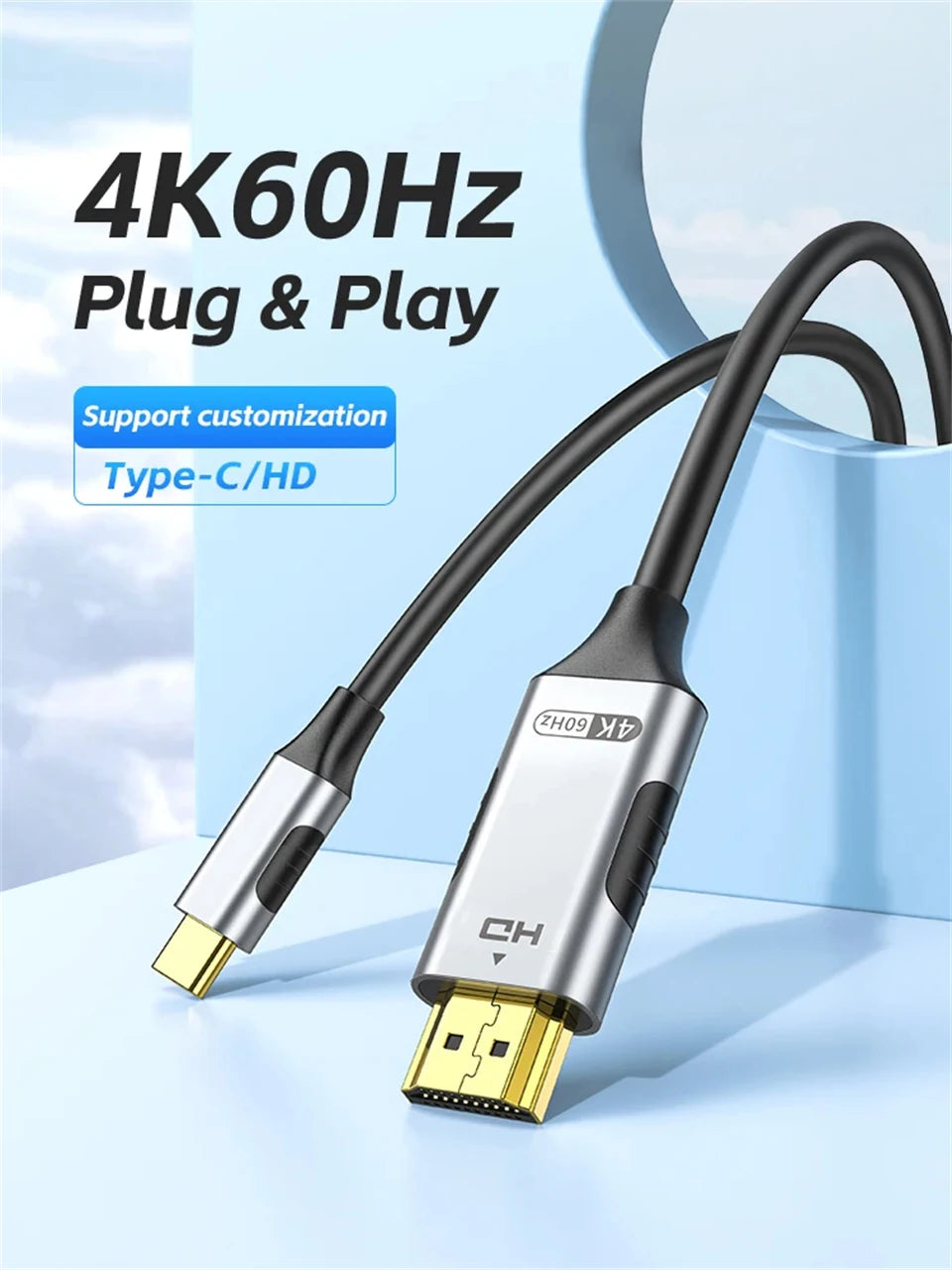 USB C to HDMI-compatible Cable 4K 60Hz 30Hz USB Type C to HDTV 2.1 Thunderbolt 3/4 Cable Adapter for iPhone 16/15 MacBook Huawei
