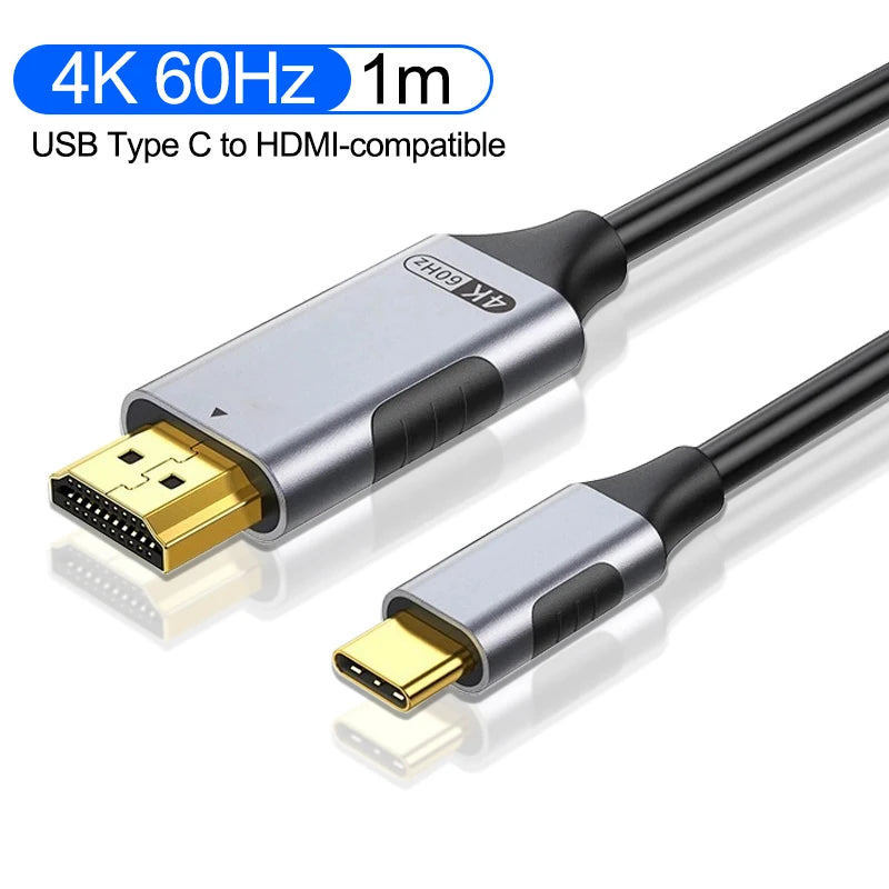 USB C to HDMI-compatible Cable 4K 60Hz 30Hz USB Type C to HDTV 2.1 Thunderbolt 3/4 Cable Adapter for iPhone 16/15 MacBook Huawei