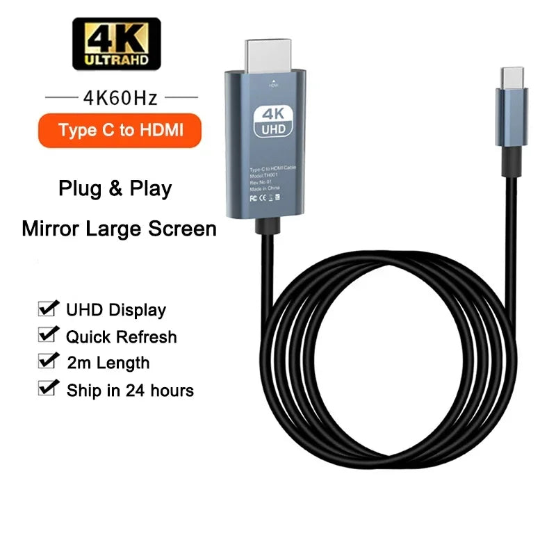 4K 30/60Hz USB C to HDMI Cable Type C Adapter HDTV Converter Cable For iPhone 15 TV Converter MacBook Air iPad Samsung laptop