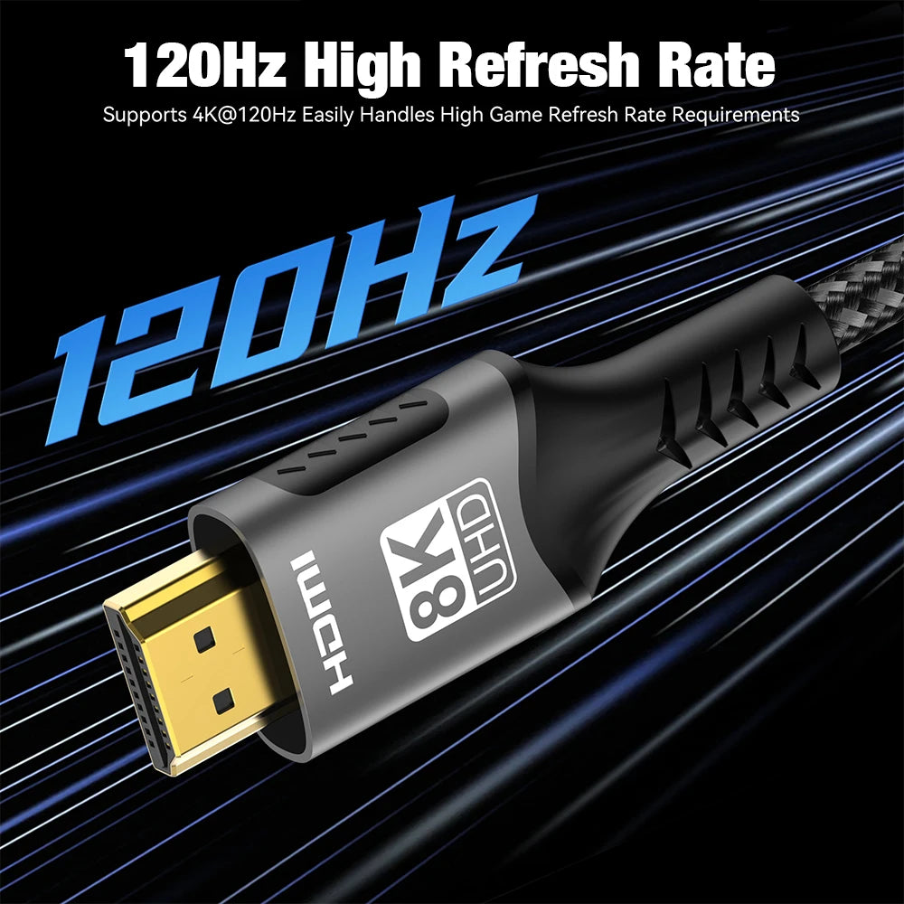 HDMI Cable version 2.1 supports 8K @60Hz 4K @120Hz, 48Gbps Adapter For HDTV RTX 3080 eARC HDR Video Cable  for PC Laptop CATV box and PS4/PS5