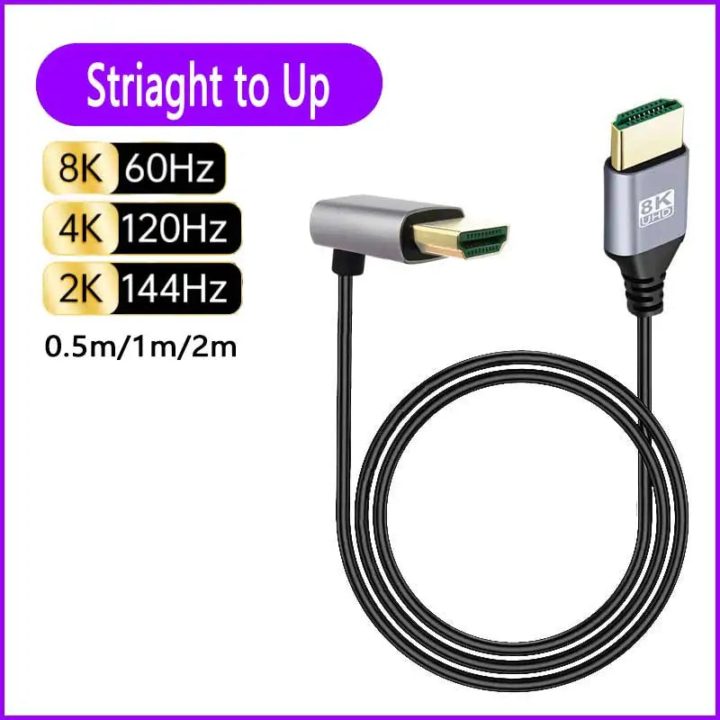 8K 90 degree HDMI 2.1V Cable Cord 8K 60Hz 4K 120Hz 48Gbps EARC ARC HDCP Ultra High Speed HDR for HD TV Laptop Projector PS4 PS5