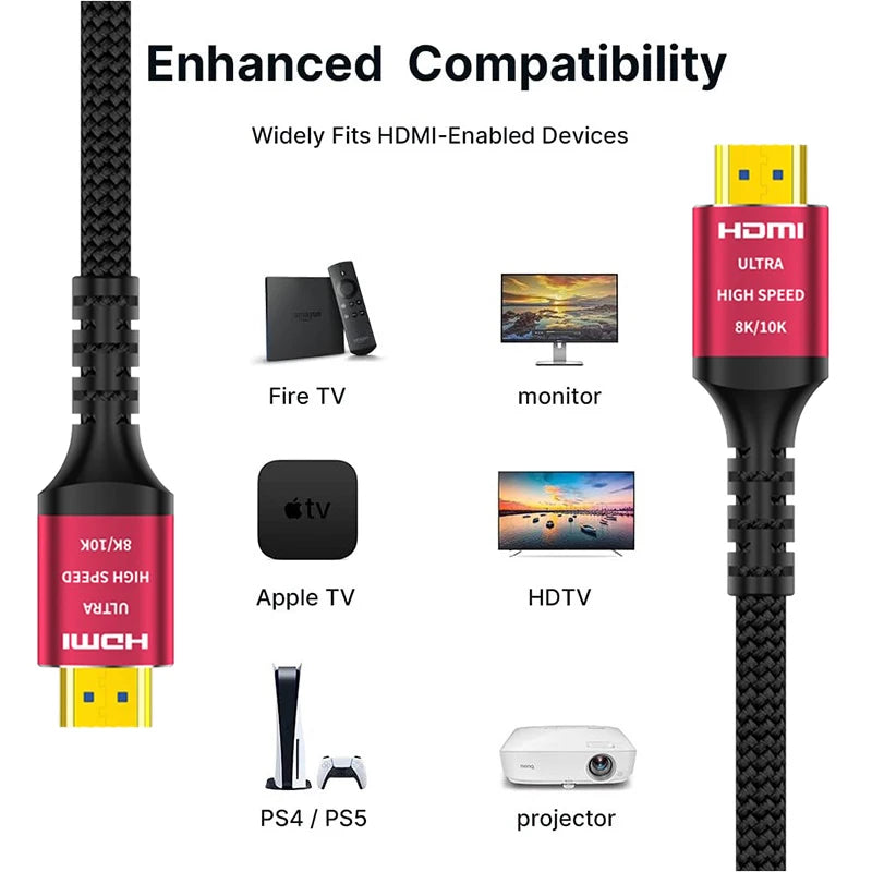CYANMI 10K 8K HDMI Cable 2.1 48Gbps, 3D 8K60 4K120Hz HDMI Cord eARC HDR10 HDCP 2.2&2.3 Compatible with Roku TV/PS5/HDTV/Blu-ray