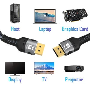 DisplayPort Cable 16K DP 2.1 Cable 16k@30Hz 8K@60Hz,4K@144Hz,HBR3 Support 80Gbps,HDCP 2.2, HDR10 for Gaming Monitor Graphics PC