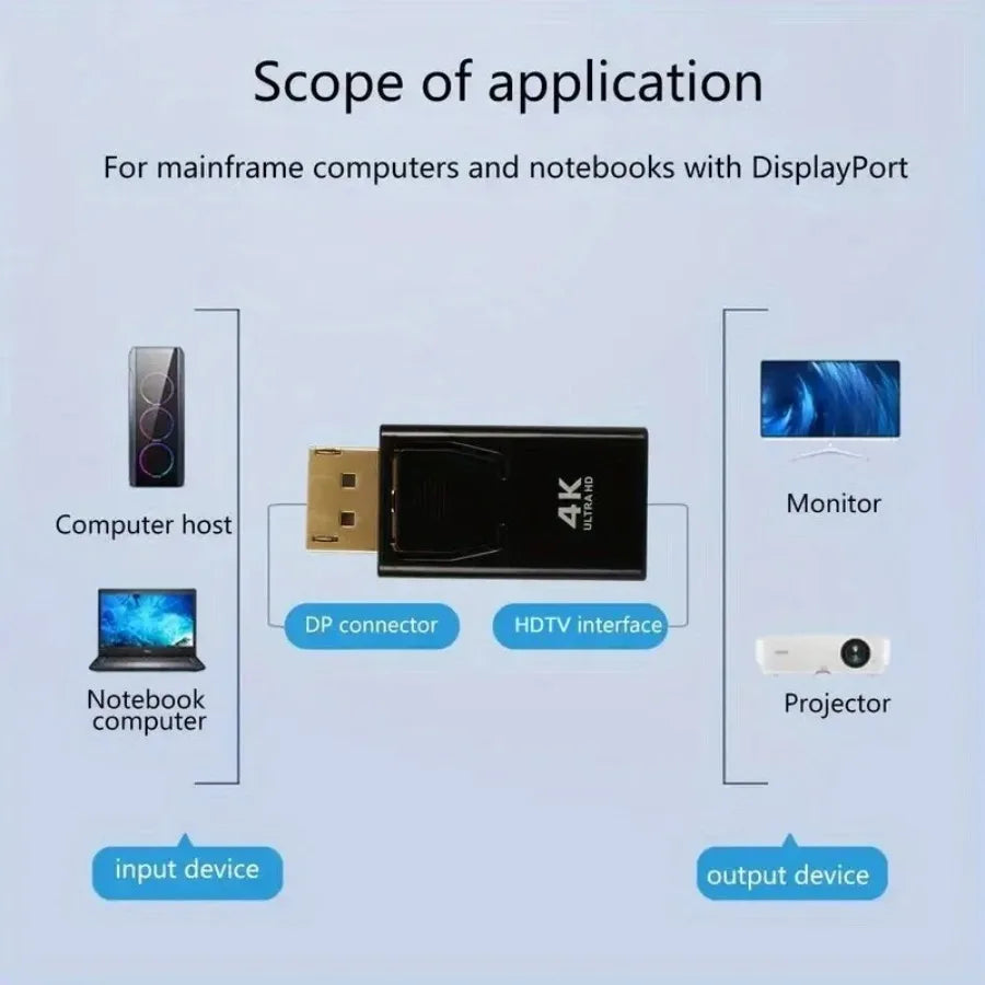 4K DP DisplayPort to HDMI-compatible Adapter Converter Display Port DP to HDMI-compatible HDTV Adapter Video Audio Laptop PC