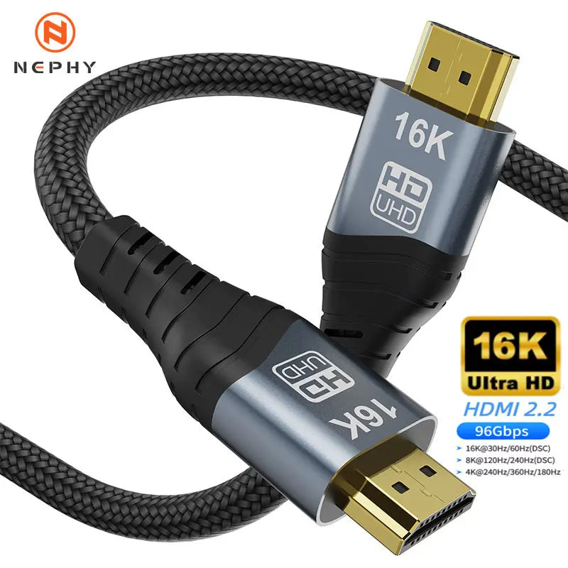Ultra-high speed 16K HDMI 2.2 Cable 16K@30Hz/60Hz 8K@120Hz 4K@240Hz HDR HDCP 96Gbps For HDTV Laptop Xbox PS5 Switch 2 3 5 meter