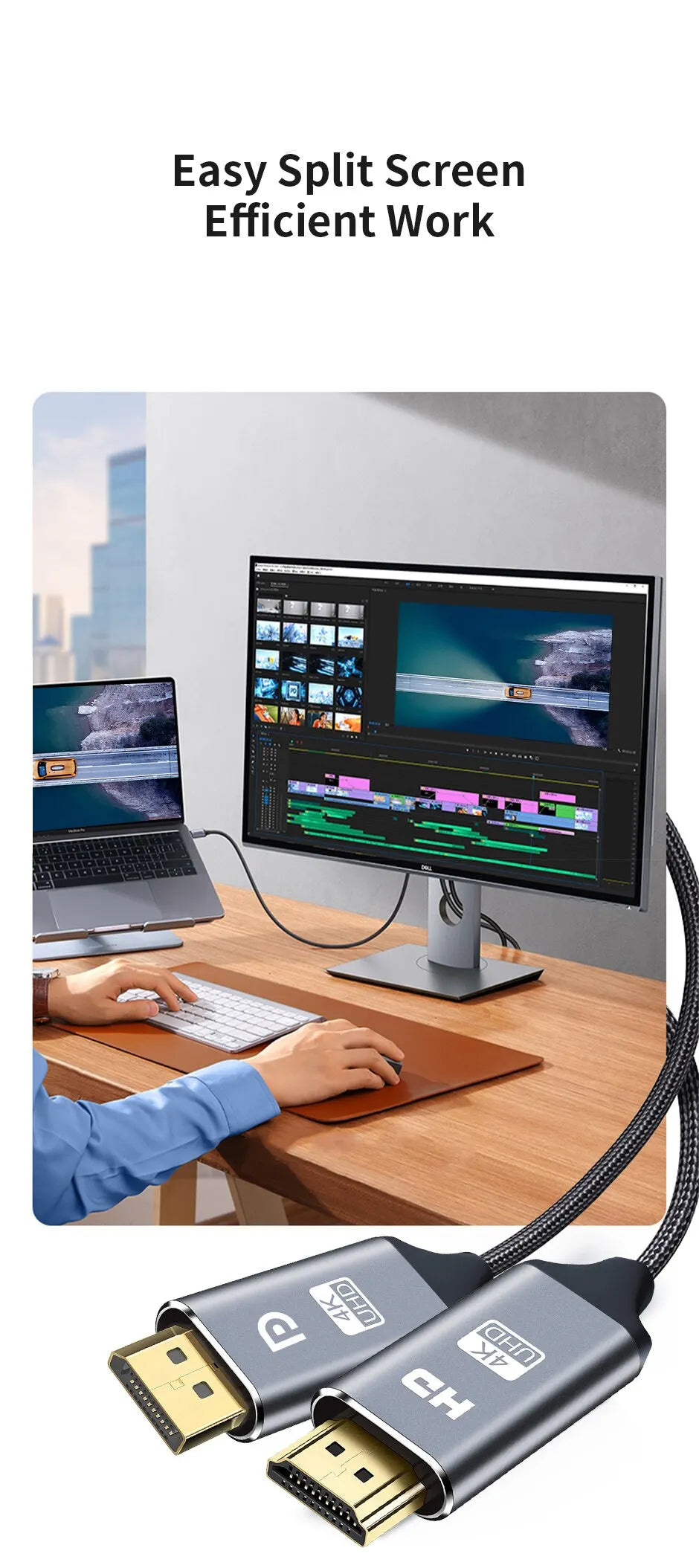DisplayPort to HDMI Compatible Cable 4K 30Hz DP to HD Adapter Display Port Video Audio for PC HDTV Projector 3ft 6ft 10ft