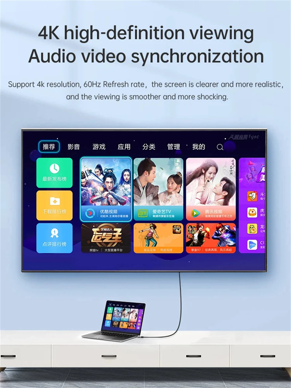 USB C to HDMI-compatible Cable 4K 60Hz 30Hz USB Type C to HDTV 2.1 Thunderbolt 3/4 Cable Adapter for iPhone 16/15 MacBook Huawei