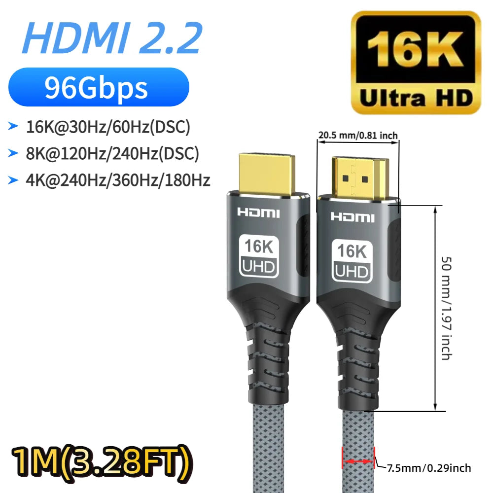 8K HDMI 2.1 Extension cable. Supports 8K@60Hz, 4K@120Hz.  Works with HDTV, RTX, PS5 TV Xbox eARC HDR Video PC Laptop and more.