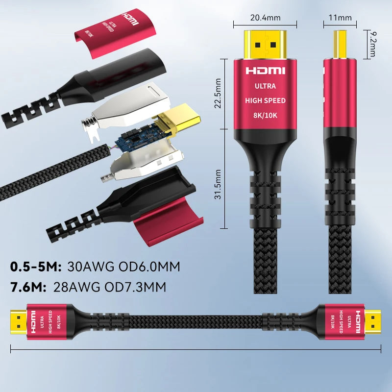CYANMI 10K 8K HDMI Cable 2.1 48Gbps, 3D 8K60 4K120Hz HDMI Cord eARC HDR10 HDCP 2.2&2.3 Compatible with Roku TV/PS5/HDTV/Blu-ray