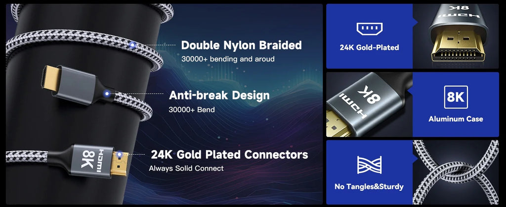 UNTES 8k HDMI 2.1 Cable 8K 60Hz 4K 120Hz HDMI Cable,48Gbps Ultra High-Speed, Compatible with PlayStation 5, Xbox, Samsung TVs ,and More