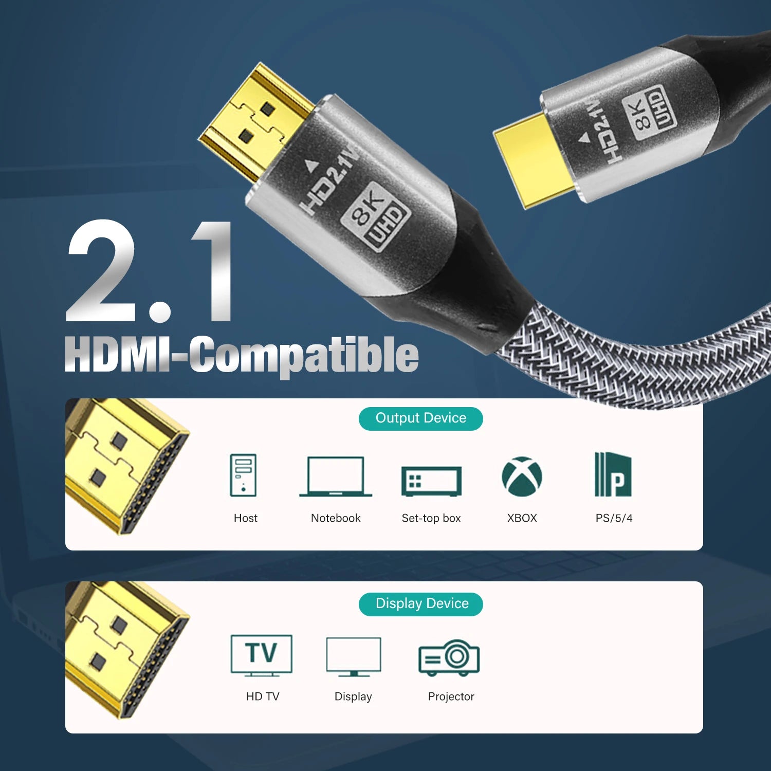 UHD 8K HDMI Cable. 48Gbps High Speed HDMI Cable, version 2.1, Supports 4K @120Hz, 8K @60Hz.  For use with HDTV ,Laptop,  Projector Available in lenghths :5meter 8meter 10meter 12meter