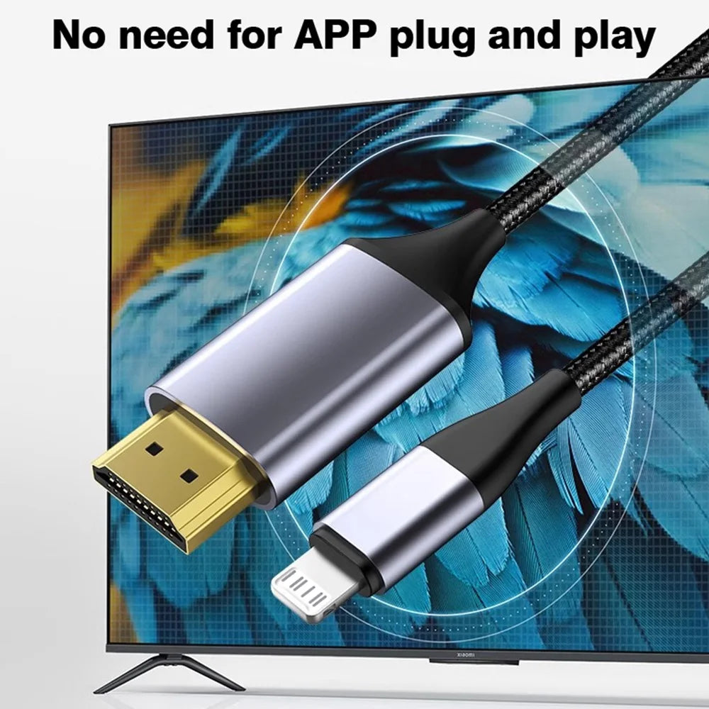 Lightning to HDMI adapter 4K HD For iPhone 14 13 12 Connection HDTV Monitor Projector Display Synchronous Audio 2M Cable