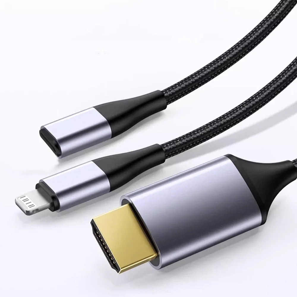 Lightning to HDMI adapter 4K HD For iPhone 14 13 12 Connection HDTV Monitor Projector Display Synchronous Audio 2M Cable