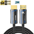 8K 60Hz Ultra High Speed Fiber Optic HDMI Cable, version 2.1. Supports 48Gbps, and 4K 120Hz HDR eARC 3D TV. Available in 2Meter, 5Meter, 10Meter, 15Meter, 20Meter, 30Meter, and 50Meter For HDMI over long distance.