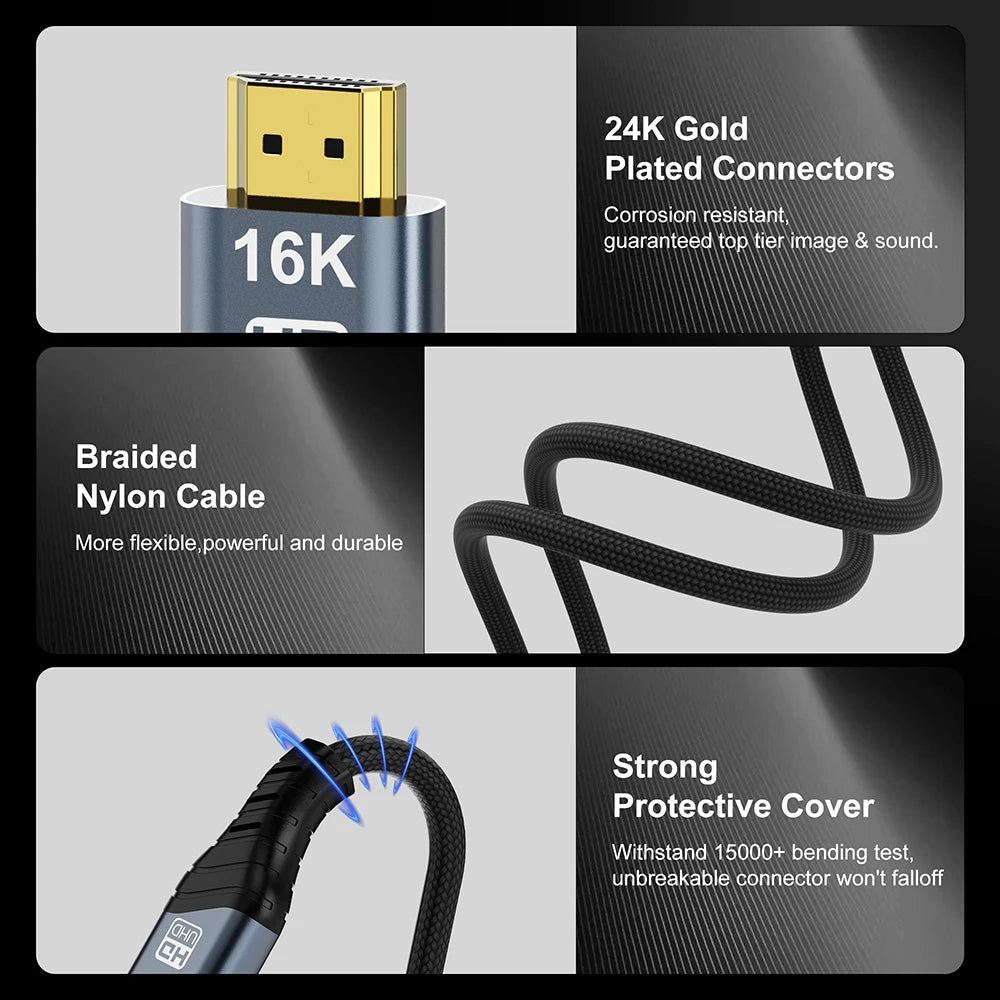 HDMI 2.2 Certified Cable For TV PS5 Xbox Switch HDR eARC 1m 2m 3m 5m Long 16K 60HZ 12K 10K 120HZ 8K 240HZ High Speed Video Cord
