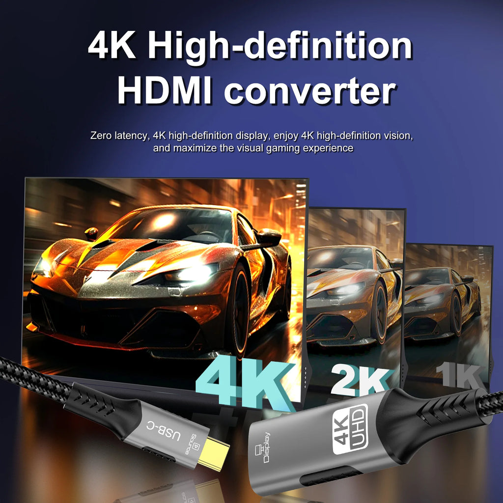 Type C to HDMI Extension Cable 8K@60Hz 4K@120Hz C to HDMI Adapter 32.4Gbps For Laptop MacBook PC Phone to TV Monitor