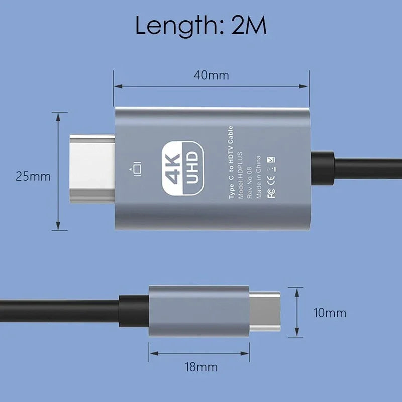 4K 30/60Hz USB C to HDMI Cable Type C Adapter HDTV Converter Cable For iPhone 15 TV Converter MacBook Air iPad Samsung laptop