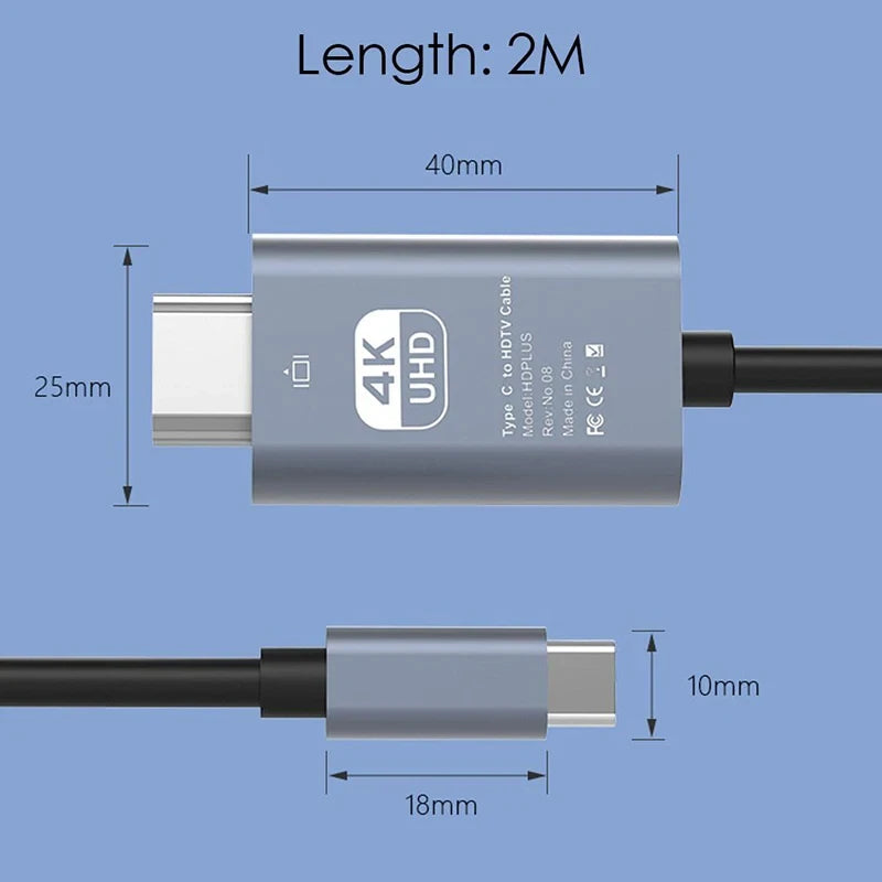 HDMI Cable 4K 60Hz HDTV Video Conversion Cable USB TYPE C To HDMI for Android to TV or other HDMI input