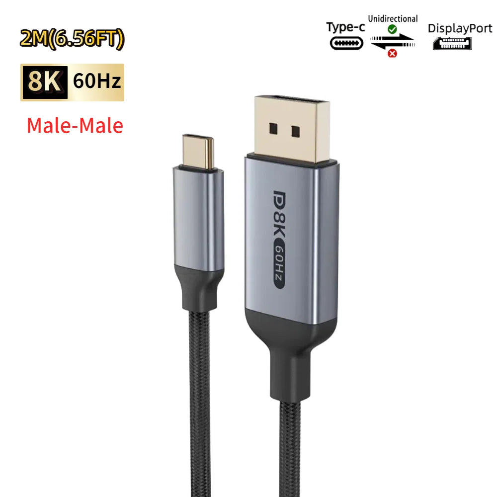16K Type-C to DP 2.1 USB C to DisplayPort Cable 16K@30Hz 8K@60Hz For Thunderbolt 4/3 54Gpbs MacBook Huawei Air Projector PC TV